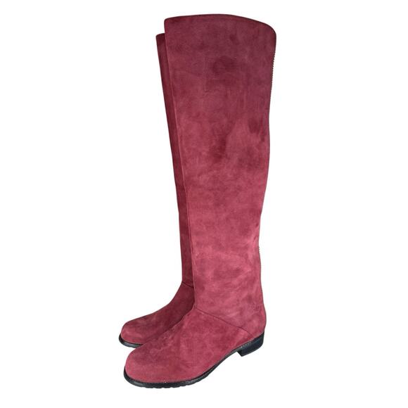 Stuart Weitzman Burgundy Suede Over The Knee Boots Gold Trim Size 7.5 - Picture 7 of 11